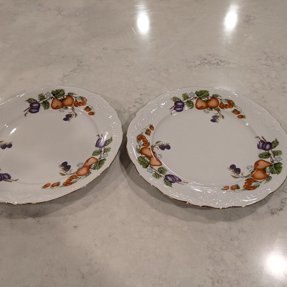 Royal Kent Set Of 2 White and Orange Floral Dinnerware Plates 10" In Diameter